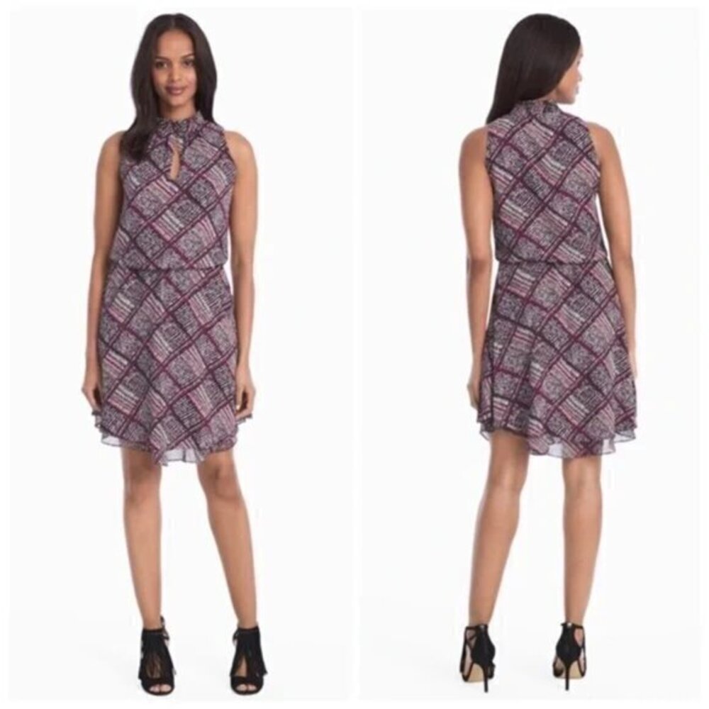 White House Black Market Sleeveless Patterned High Neck Dress